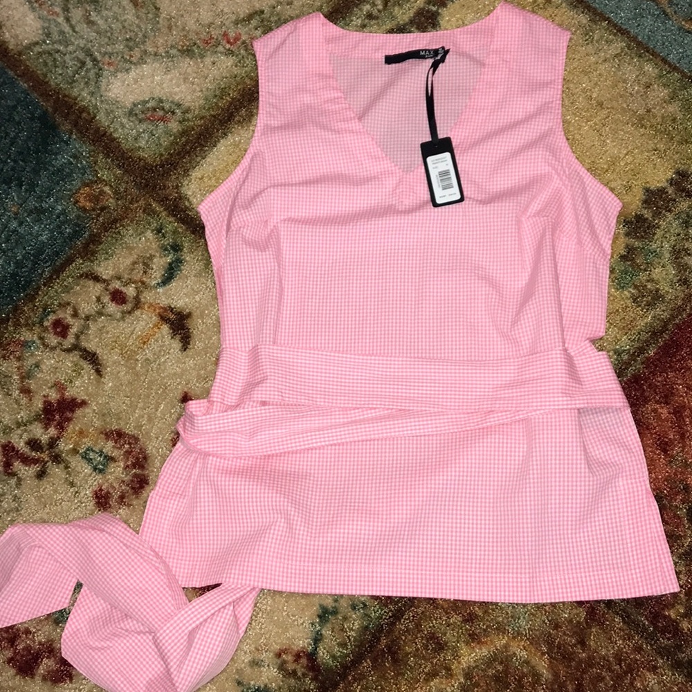 Max Jeans Pink and White Gingham Checkered Top